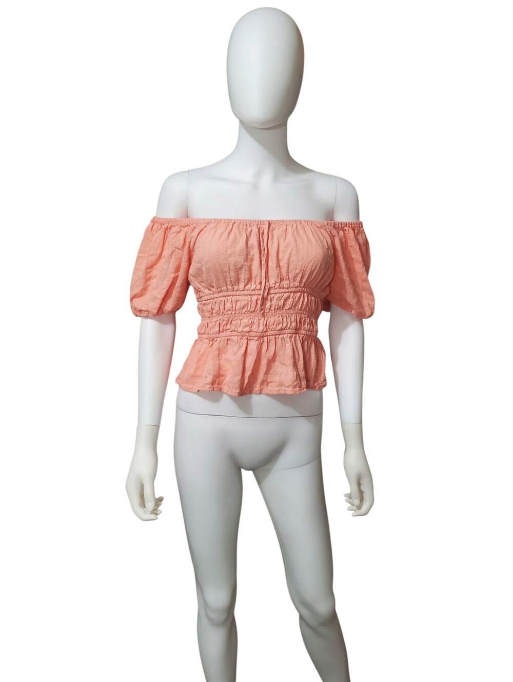 Women’s Peach Off Shoulder Smocked Peplum Top Size M